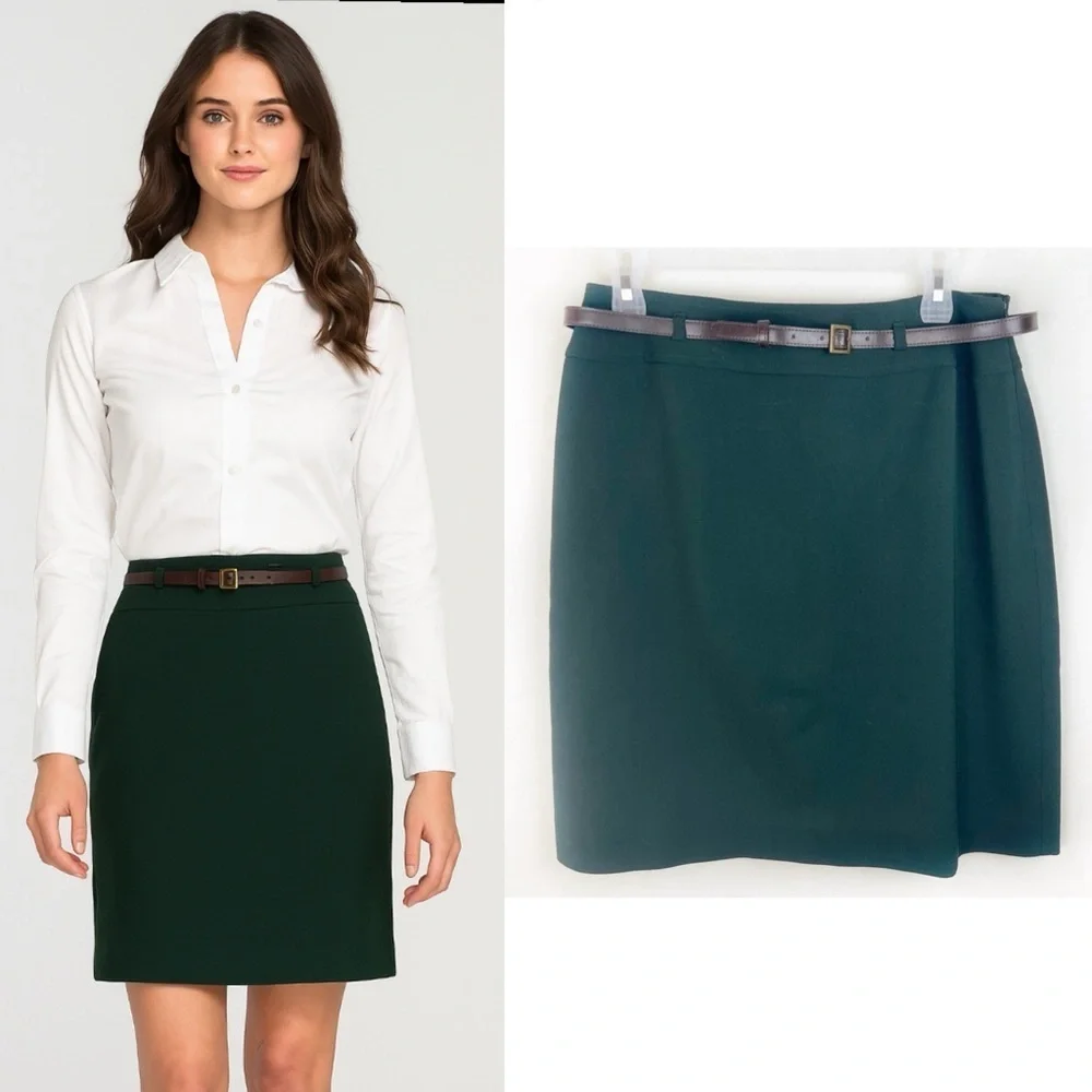 Jones New York 100% Wool Straight Skirt Forest Green 10 Preppy Office Career
